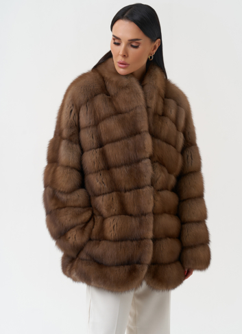 Шуба из куницы с воротником шаль