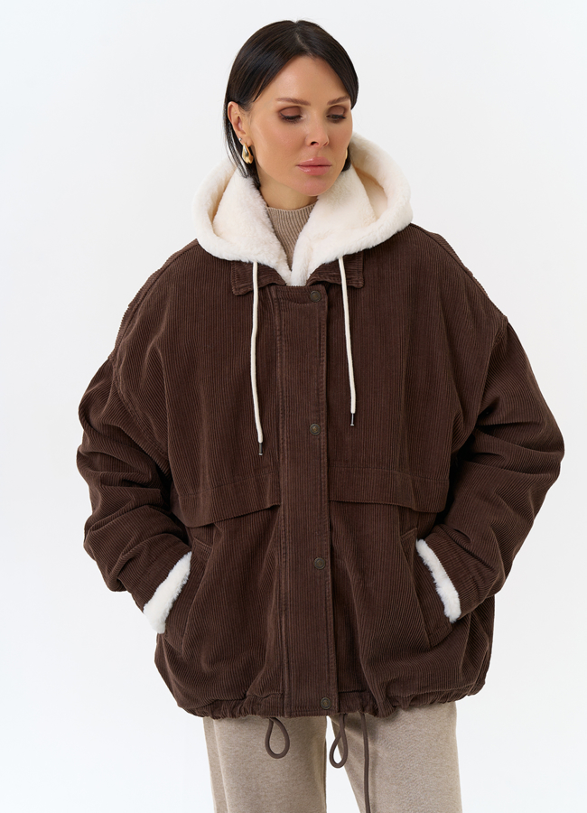 Женская утепленная куртка с отделкой из эко меха модель № 31910 универмаг малина