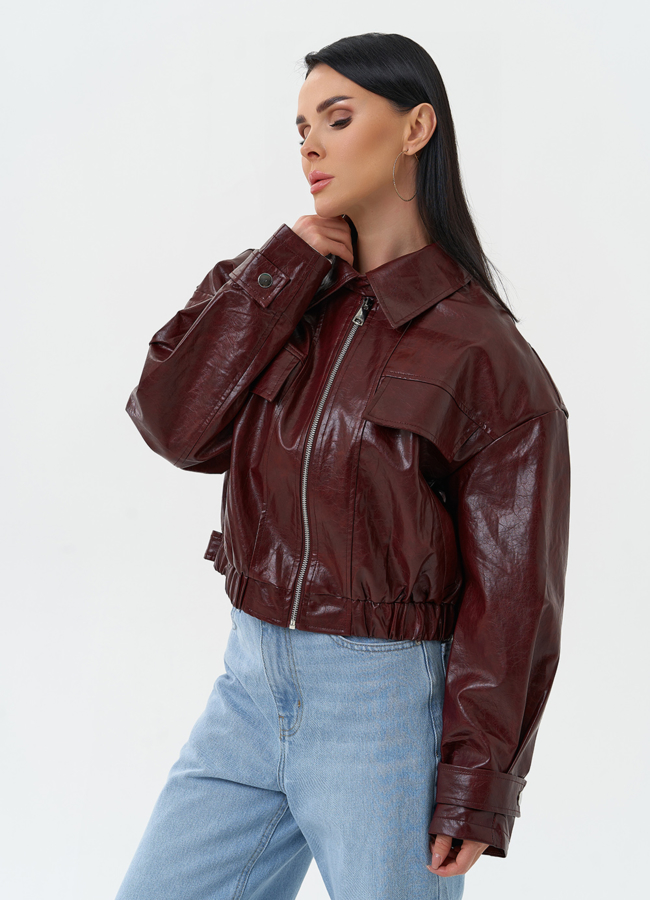 Куртка бомбер из эко кожи бордового цвета модель № 30315 универмаг малина