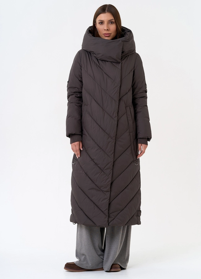 Женский длинный пуховик с капюшоном модель № 31394 универмаг малина