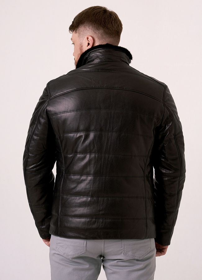 фото Мужской пуховик из натуральной кожи  модель № 26229