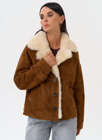 Пуховик из натуральной замши с мехом