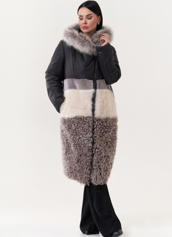 Комбинированный пуховик с овчиной