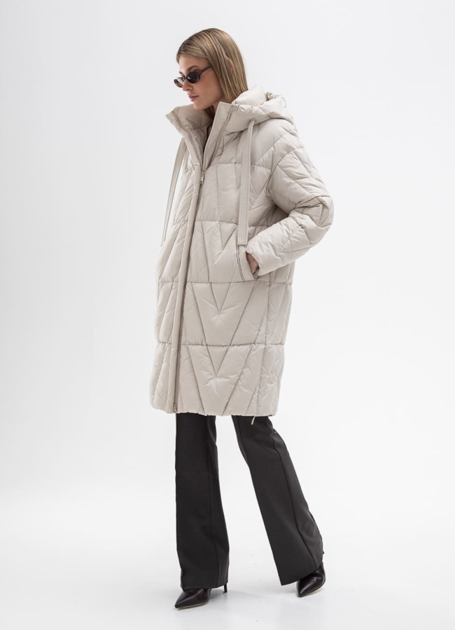 Женский светлый пуховик с капюшоном модель № 31136 универмаг малина