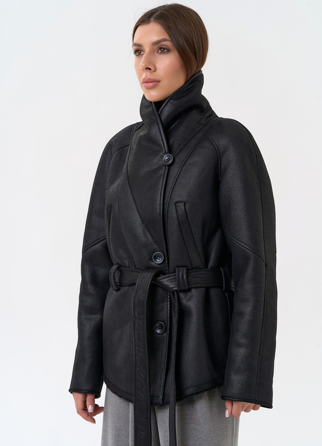 Женская дубленка из эко замши в стиле ретро модель № 31413 универмаг малина