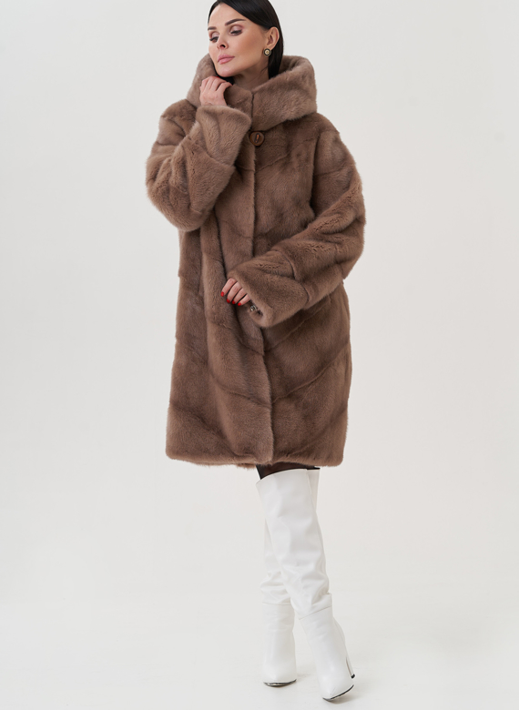 Норковая шуба с капюшоном 