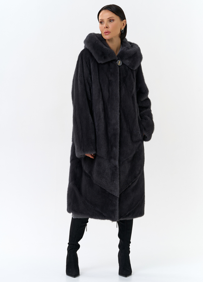 Женская шуба из норки силуэта баллон с капюшоном модель № 24750 универмаг малина