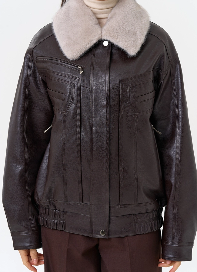 Женская утепленная куртка из эко кожи с воротником из эко меха модель № 30701 универмаг малина