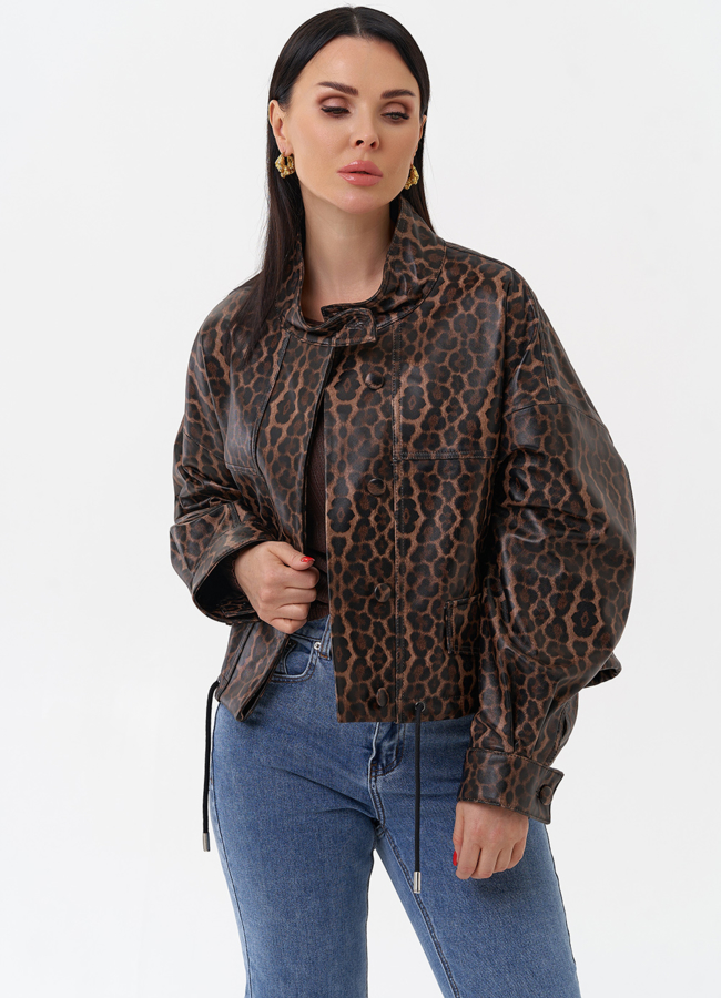 Леопардовая кожаная куртка модель № 4315 универмаг малина