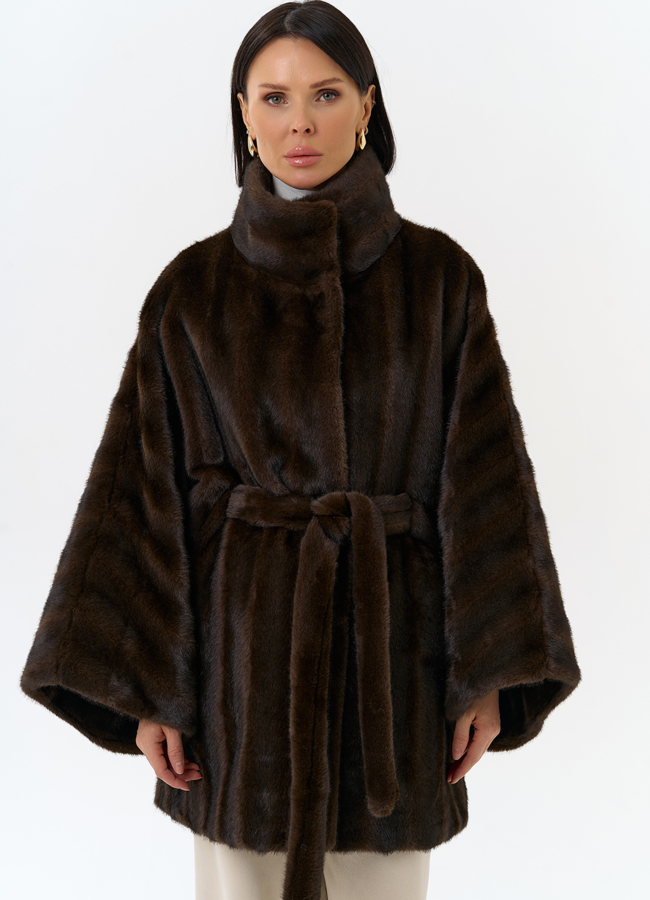 Женская шуба из эко меха с воротником стойкой модель № 31980 в кредит