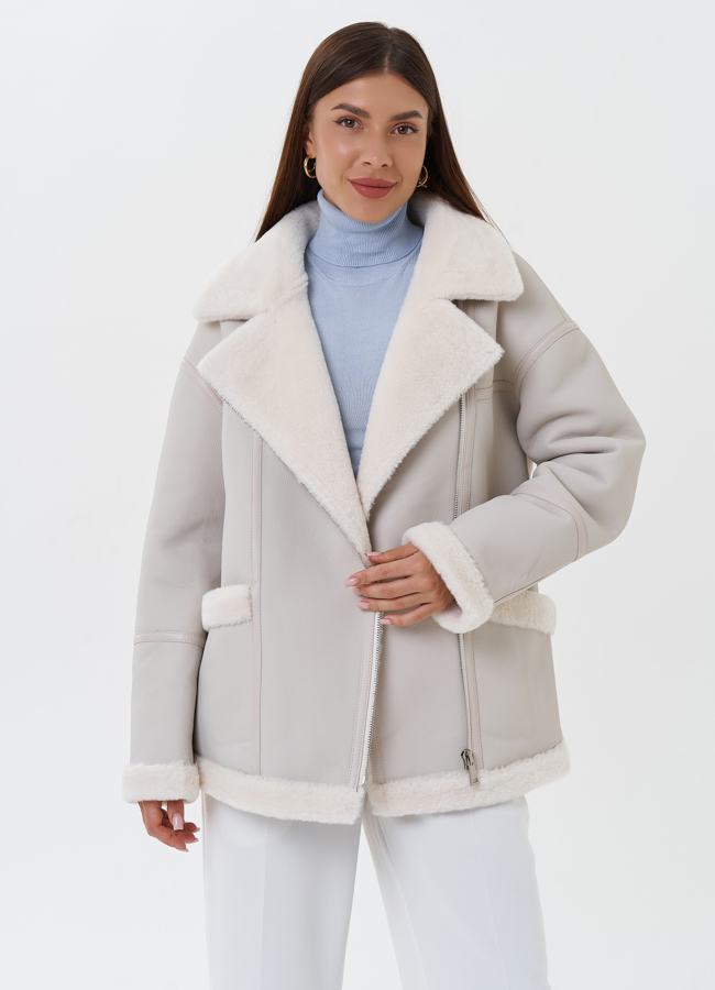 Женская эко дубленка с эко мехом модель № 27692 в рассрочку