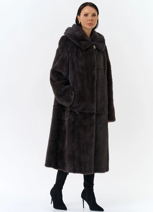 Женская шуба из меха норки  капюшоном модель № 24811 универмаг малина