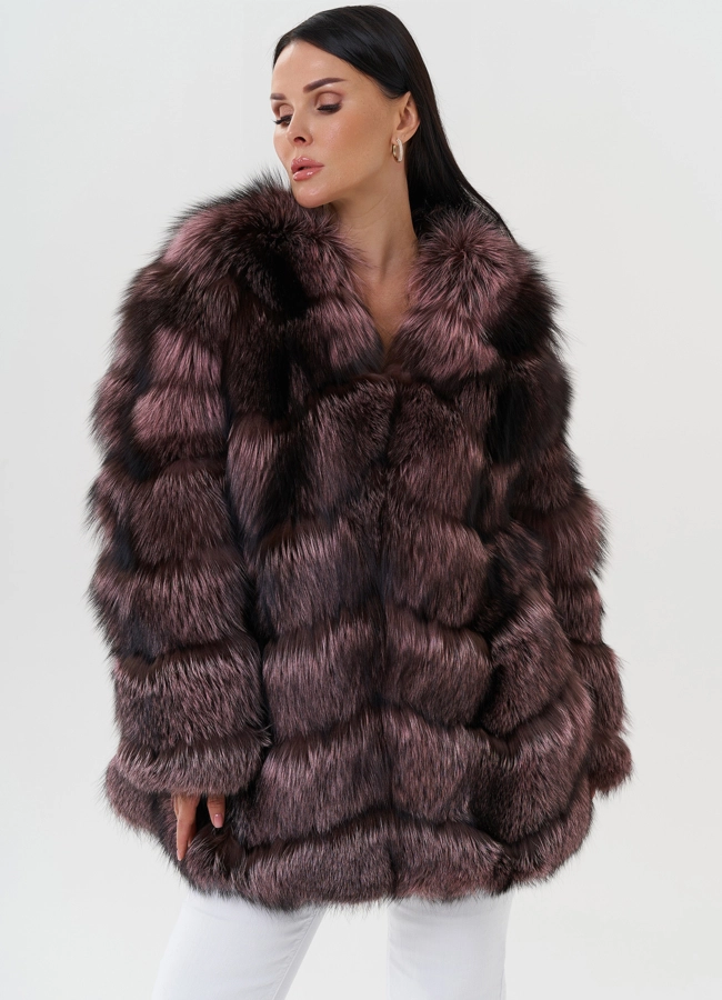 Женская шуба из меха чернобурки розового цвета модель № 27617 меха малина