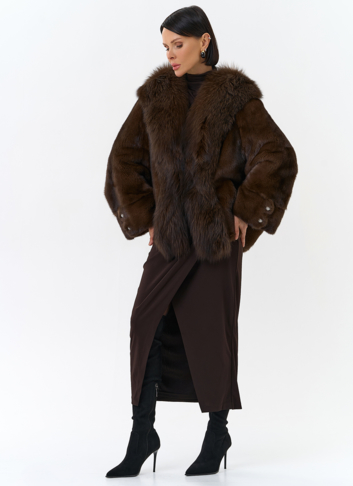 Шуба из норки с отделкой из меха чернобурки