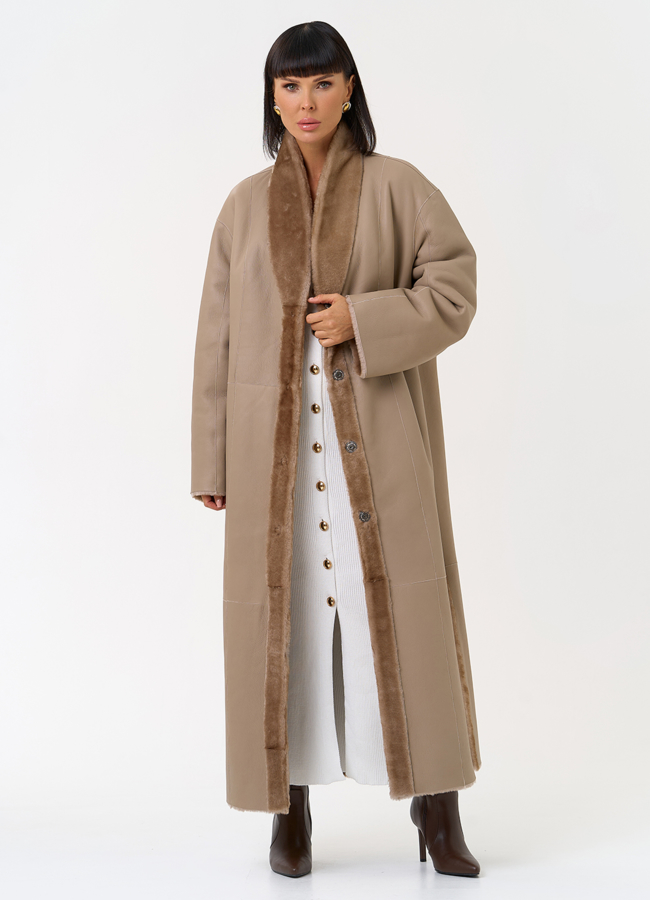 Двухсторонняя женская дубленка с декоративным поясом модель № 31632 универмаг малина