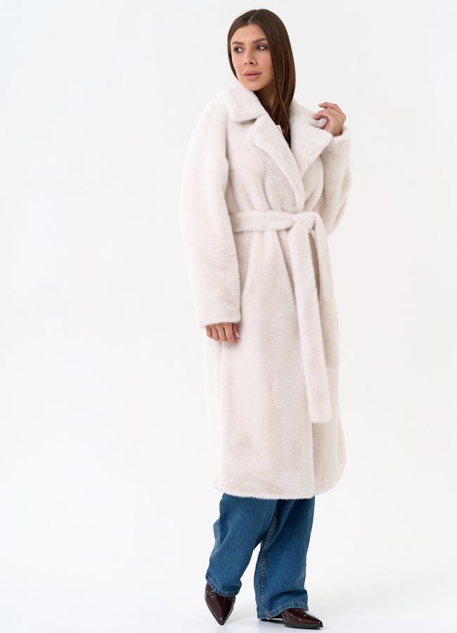 Женское пальто из эко меха с декоративными молниями модель № 31216 в кредит