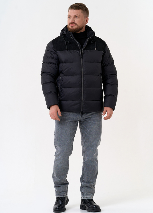 фото Мужской пуховик с отделкой из вельвета модель № 31469