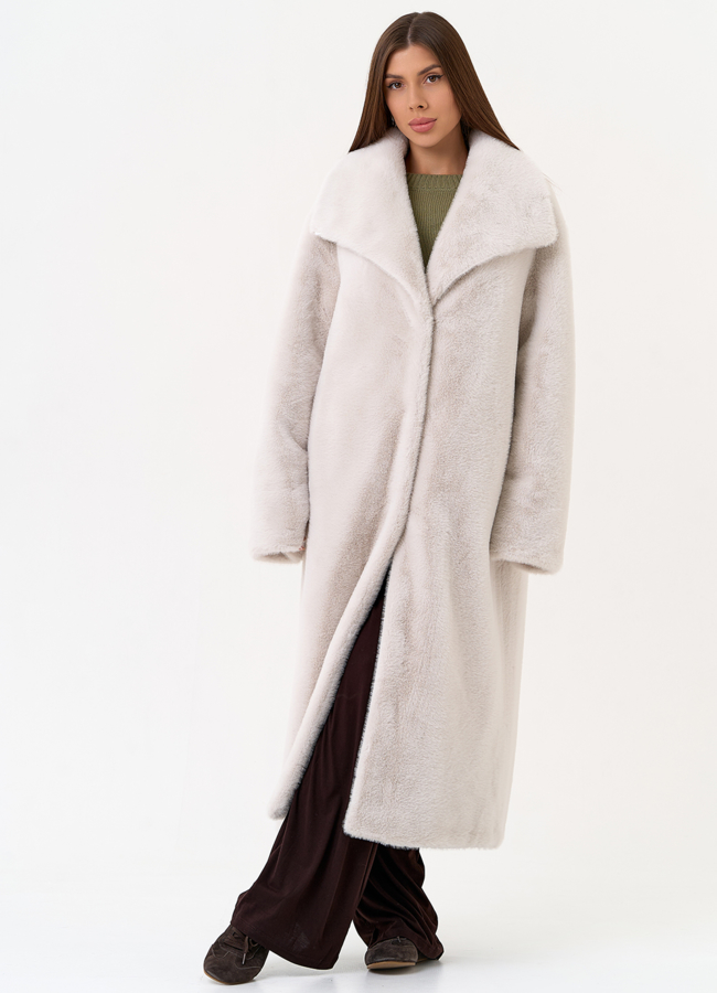 Длинная шуба из эко меха с отложным воротником модель № 31273 универмаг малина