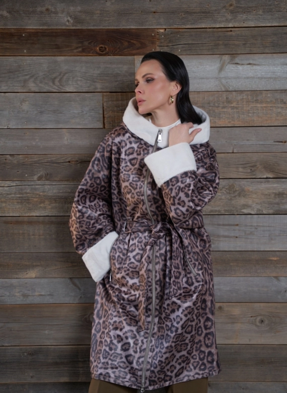 Женская дубленка из эко замши с поясом