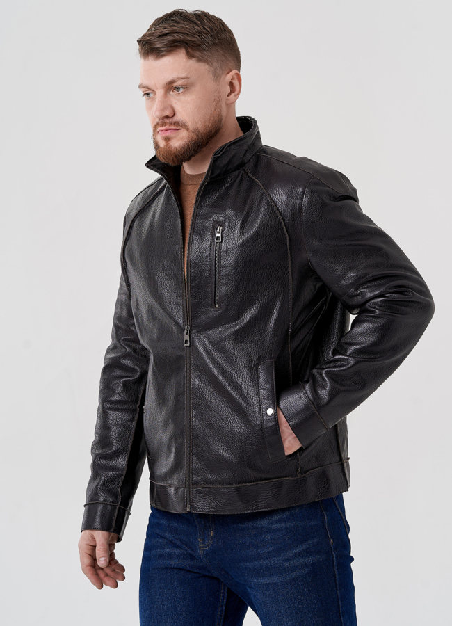 Мужская кожаная куртка с капюшоном модель № 24388 универмаг малина