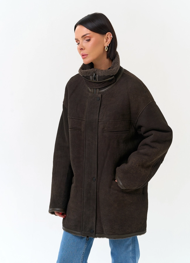 Натуральная дубленка с воротником стойкой модель № 34213 универмаг малина фото