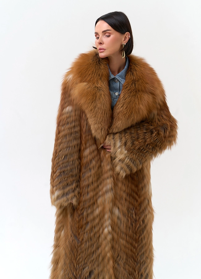 Длинная шуба из рыжей лисы модель № 34165 универмаг малина фото
