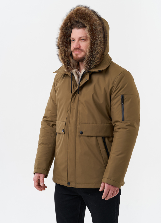 Парка мужская на мехе из волка модель № 29069 универмаг малина