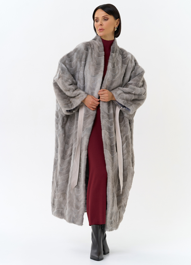 Шуба из меха норки с поясом модель № 31196 универмаг малина