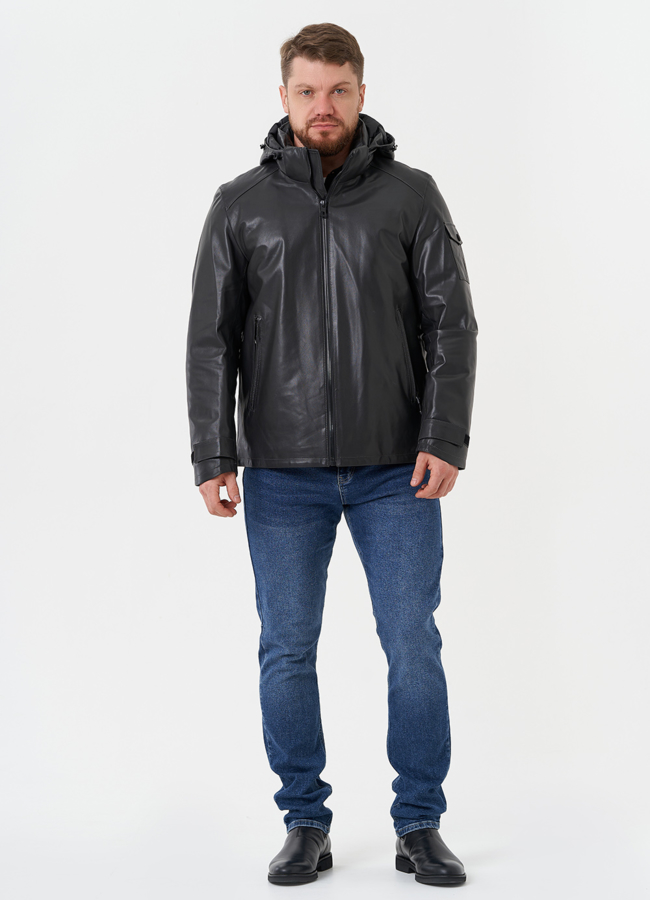 фото Куртка из натуральной кожи с капюшоном модель № 28581