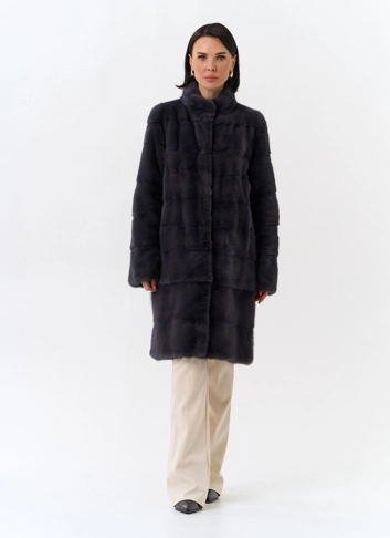 Норковая шуба трансформер, поперечная со стойкой фото