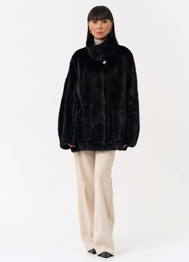 Женская шуба из скандинавской норки с воротником стойкой модель № 31633 универмаг малина