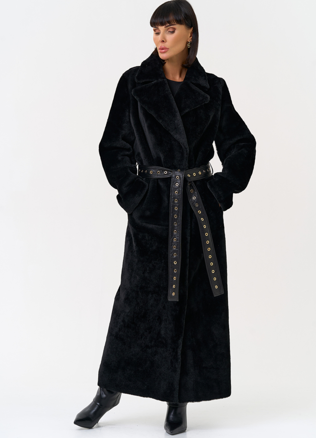 Женская натуральная дубленка с двойным поясом модель № 31612 универмаг малина