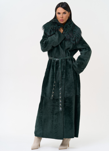 Женская двусторонняя дубленка из меха овчины Cortos с поясом из кожи питона