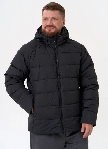 Мужской пуховик черного цвета с капюшоном фото
