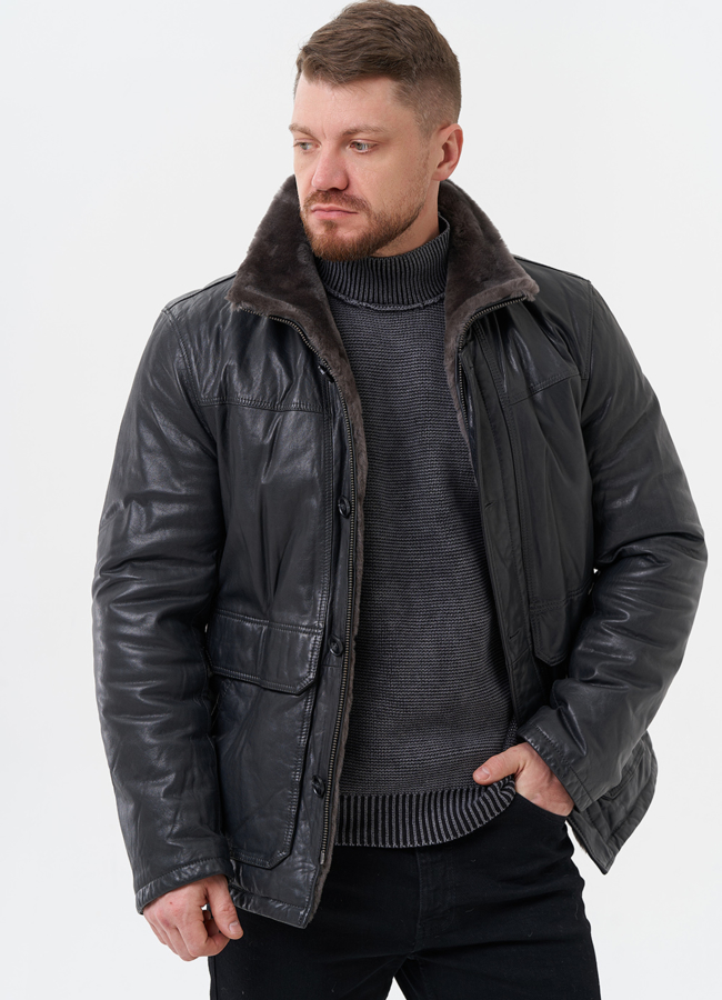 Куртка из натуральной кожи с отделкой из мутона модель № 28950 универмаг малина